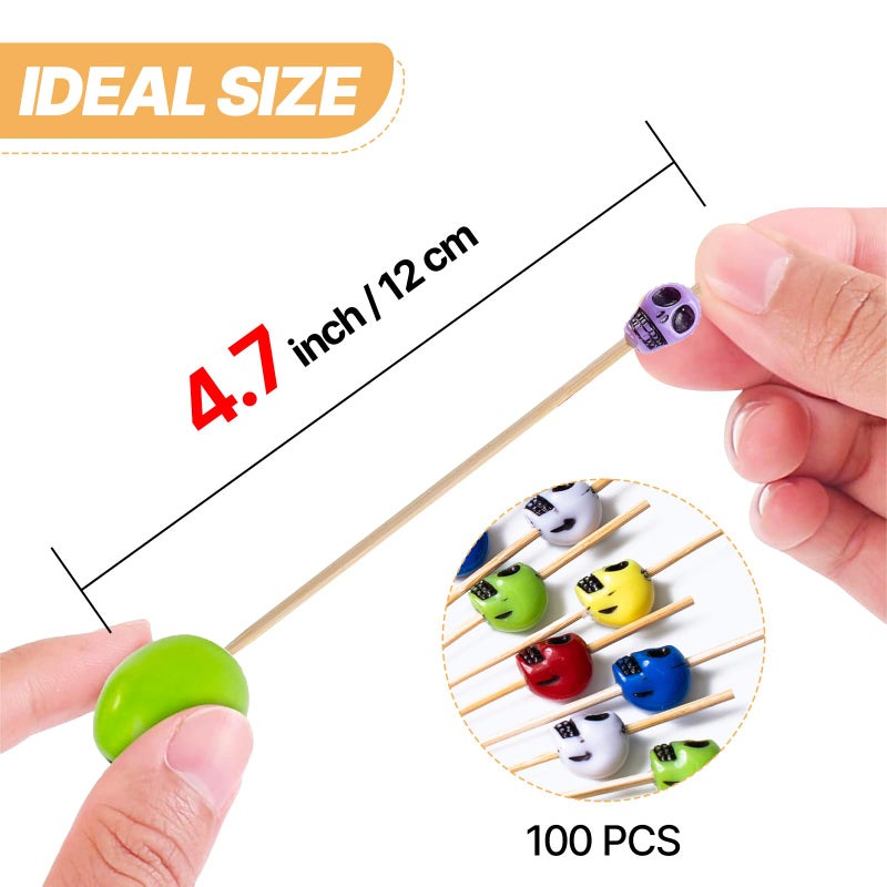 PuTwo Cocktail Picks Handmade Bamboo Toothpicks 100ct 4.7" in Multicolor Skulls - Image 3